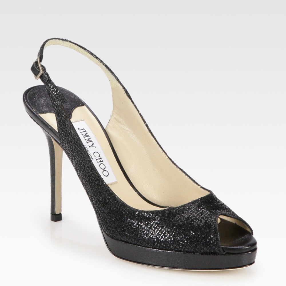Black Nova Glitter Snake Print Leather Slingback